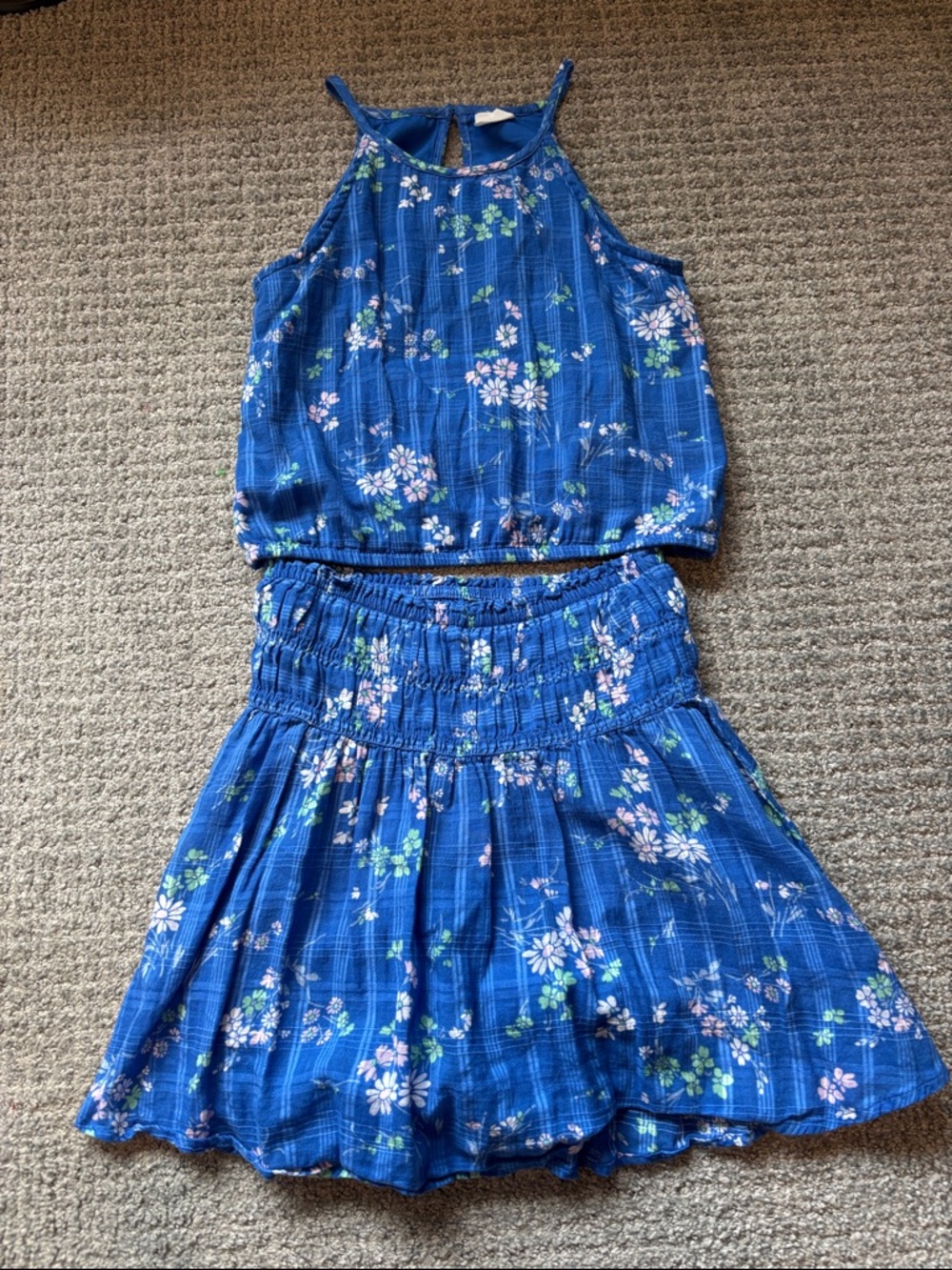 abercrombie kids Blue Floral Two-Piece Tank & Skirt Set